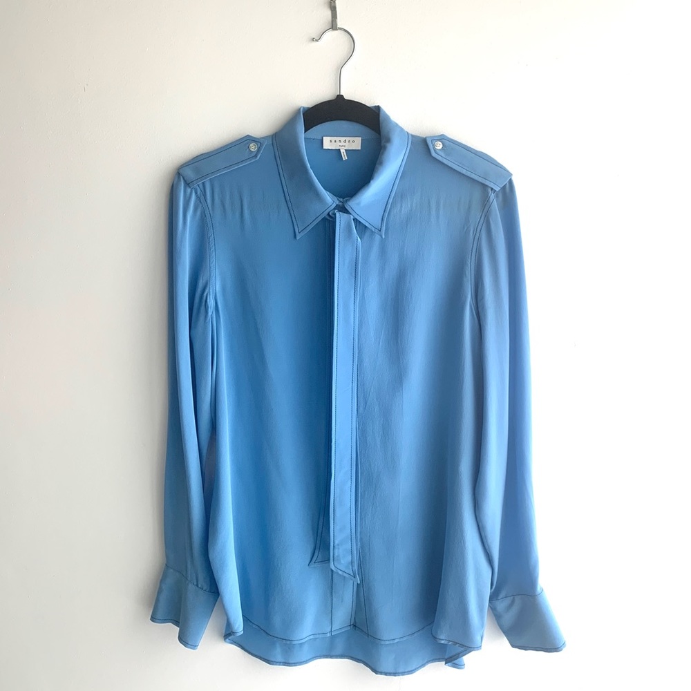 SANDRO PARIS 100% Silk Blue Blouse (4)